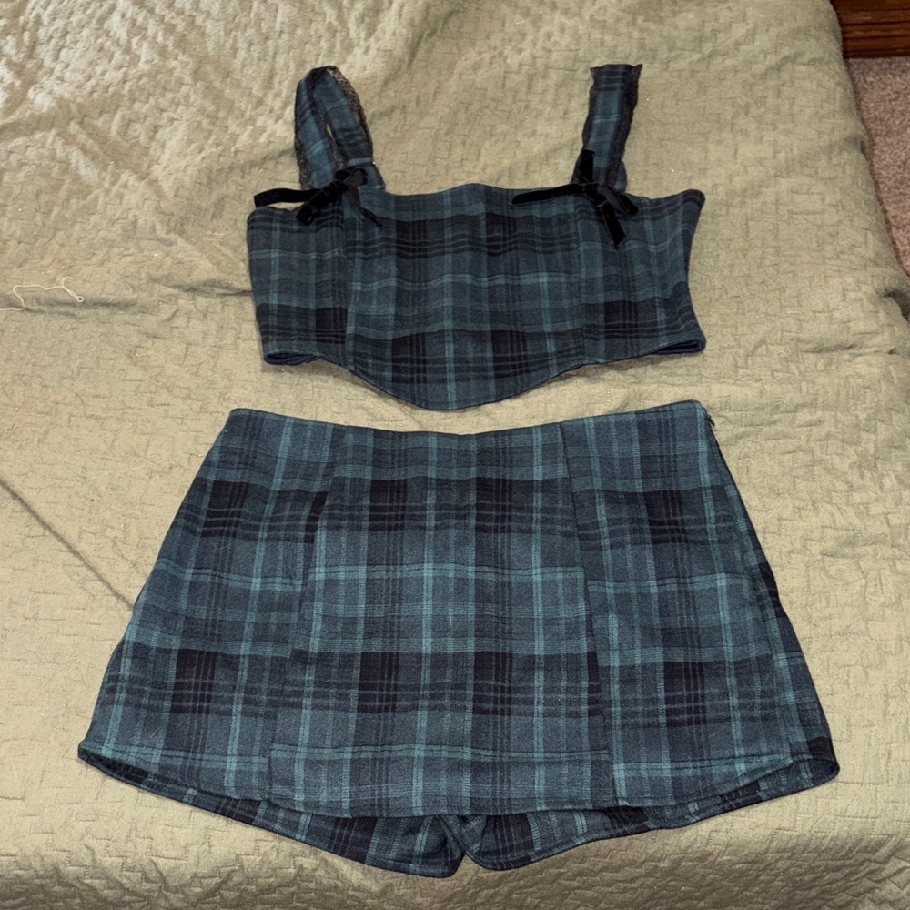 Altar'd State green Plaid Skort Set